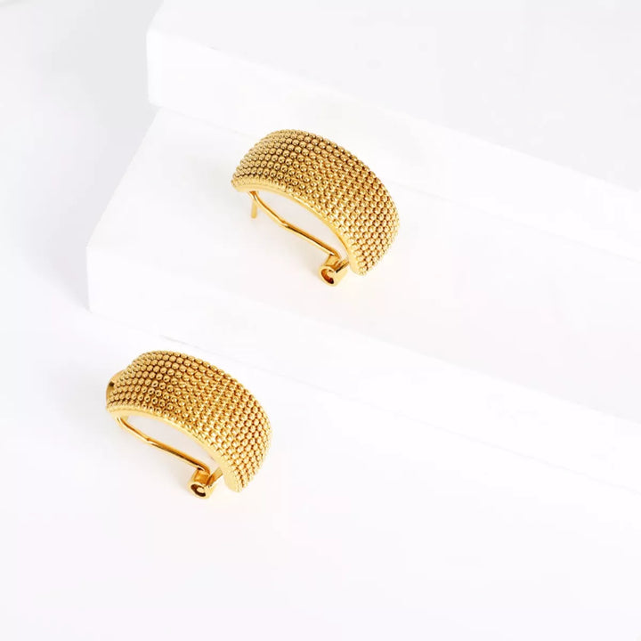 18K Gold-Plated Textured Wide Band Hoop Earrings 
