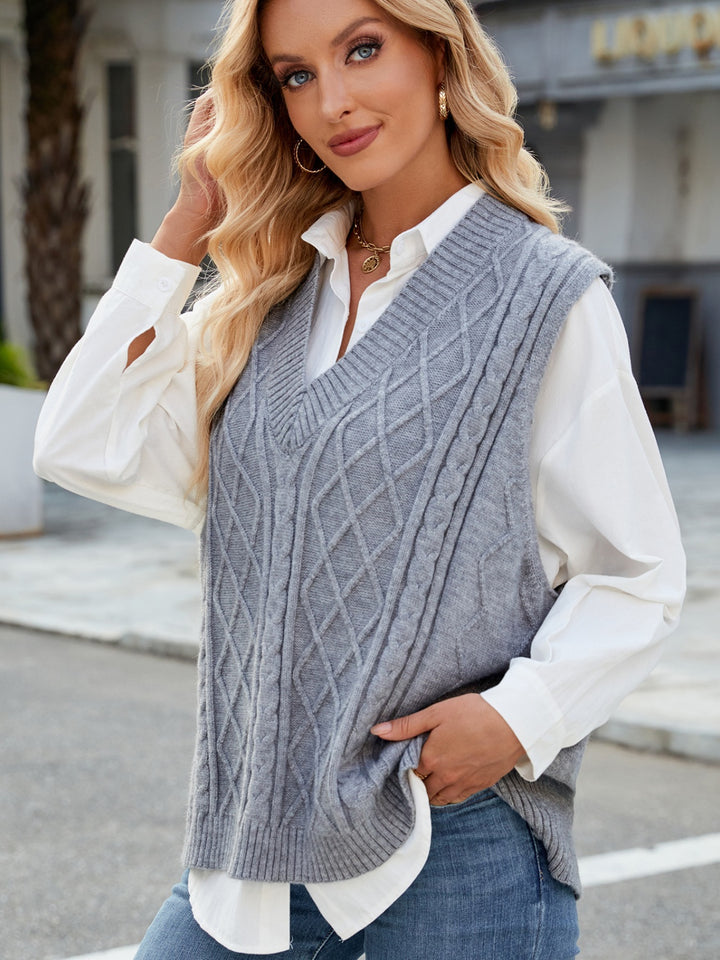 Cable Knit V-Neck Sweater Vest 