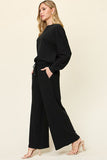 Double Take Full Size Texture Long Sleeve Top and Pants Set 