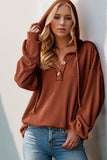 Double Take Full Size Half Button Long Sleeve Hoodie 