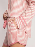 Striped Collared Neck Long Sleeve Top and Shorts Lounge Set Lingerie & Nightwear