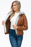 YMI Faux Layered Double-Zipper Jacket with Fuzzy Hood 