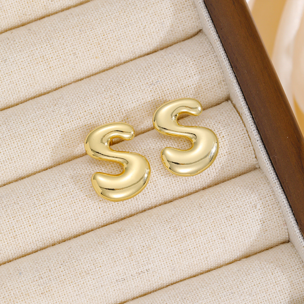 18K Gold-Plated Bubble Letter Stud Earrings 