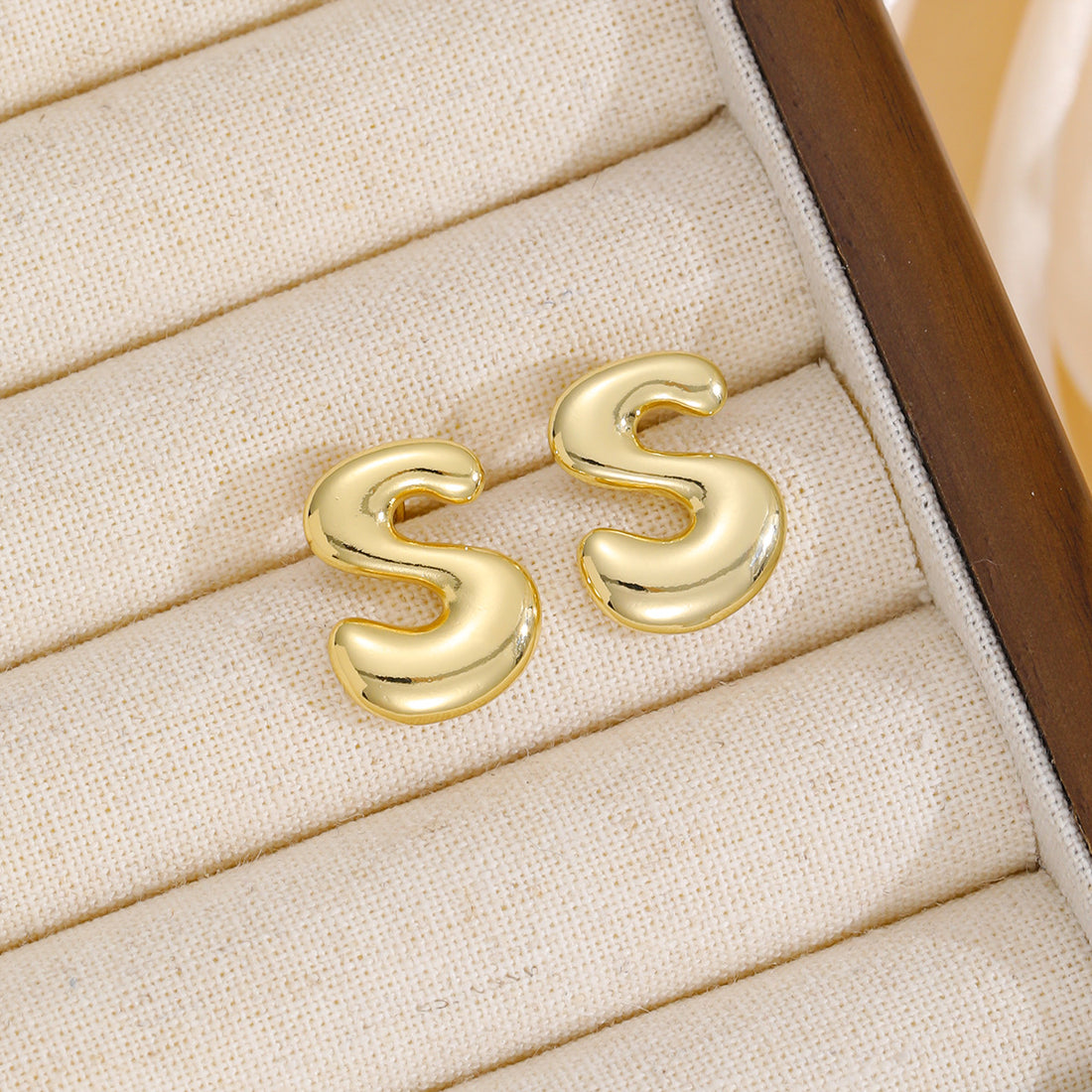 18K Gold-Plated Bubble Letter Stud Earrings 