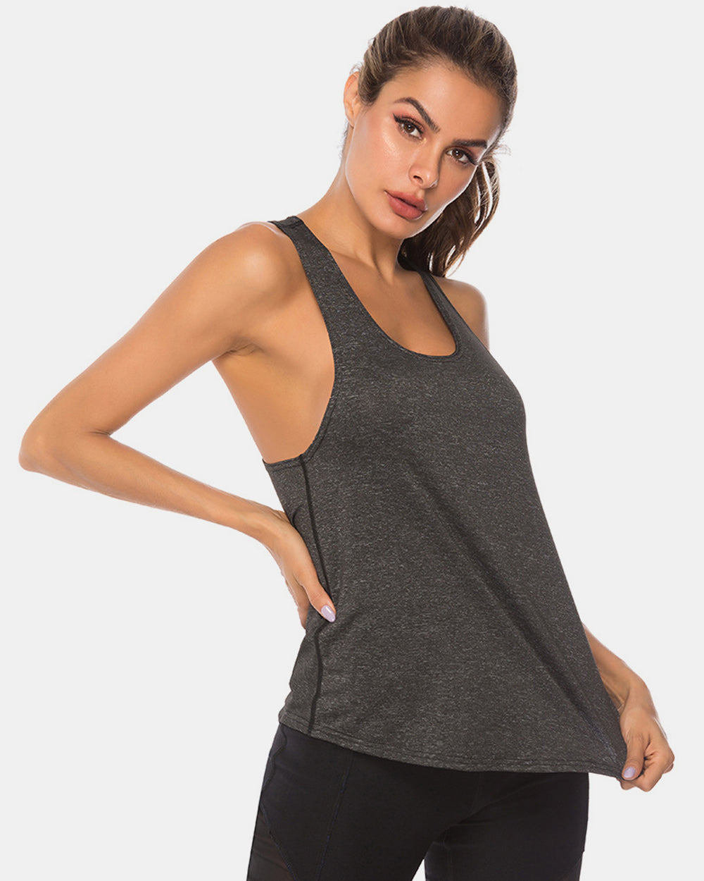 Full Size Scoop Neck Wide Strap Active Tank 