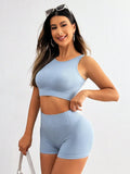 Round Neck Wide Strap Top and Shorts Active Set 