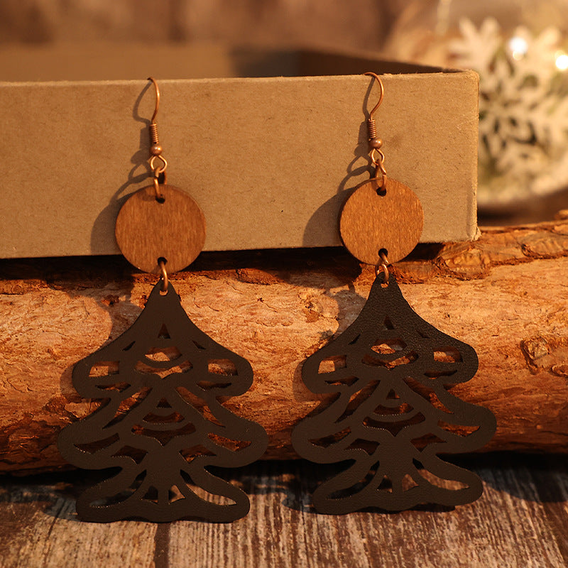 Wooden Cutout Tree Shape Earrings 