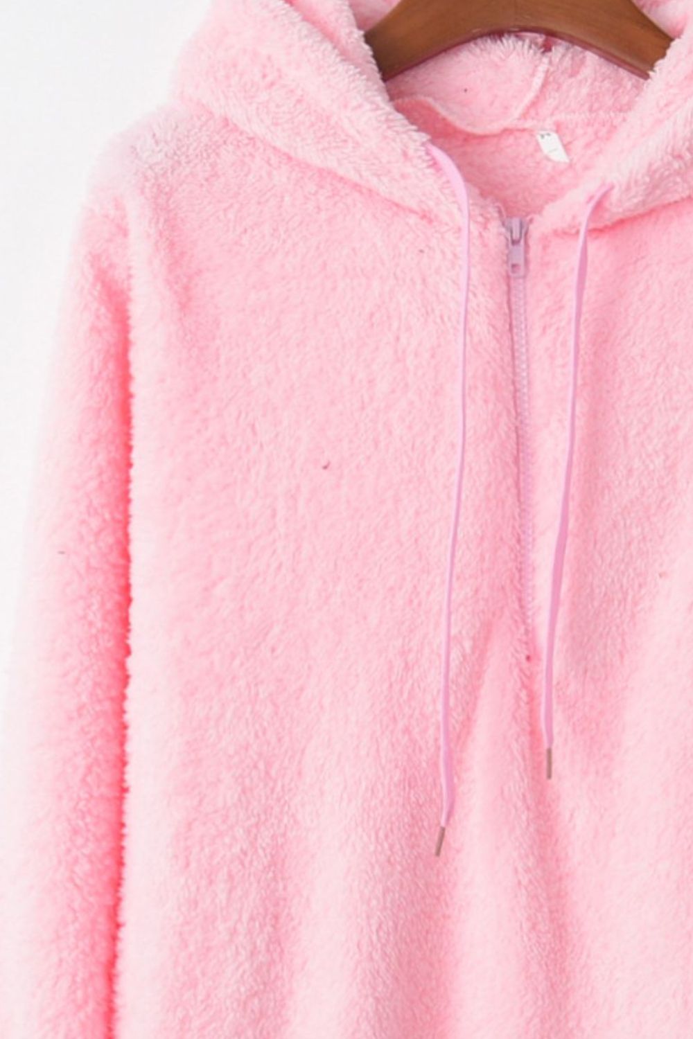 Full Size Quarter-Zip Drawstring Teddy Hoodie 