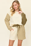 Double Take Full Size Contrast Drop Shoulder Top and Shorts Set 