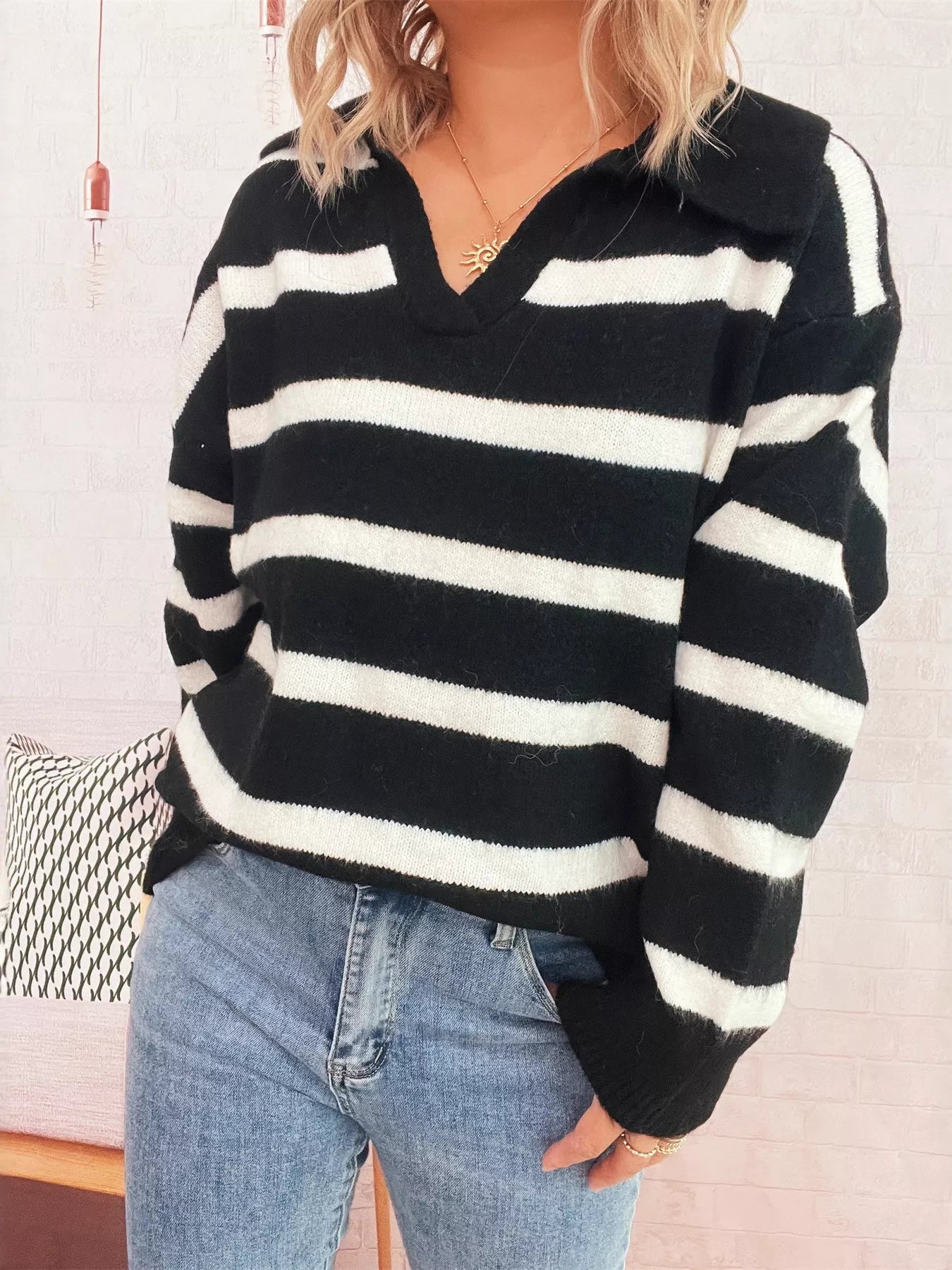 Striped Dropped Shoulder Sweater 