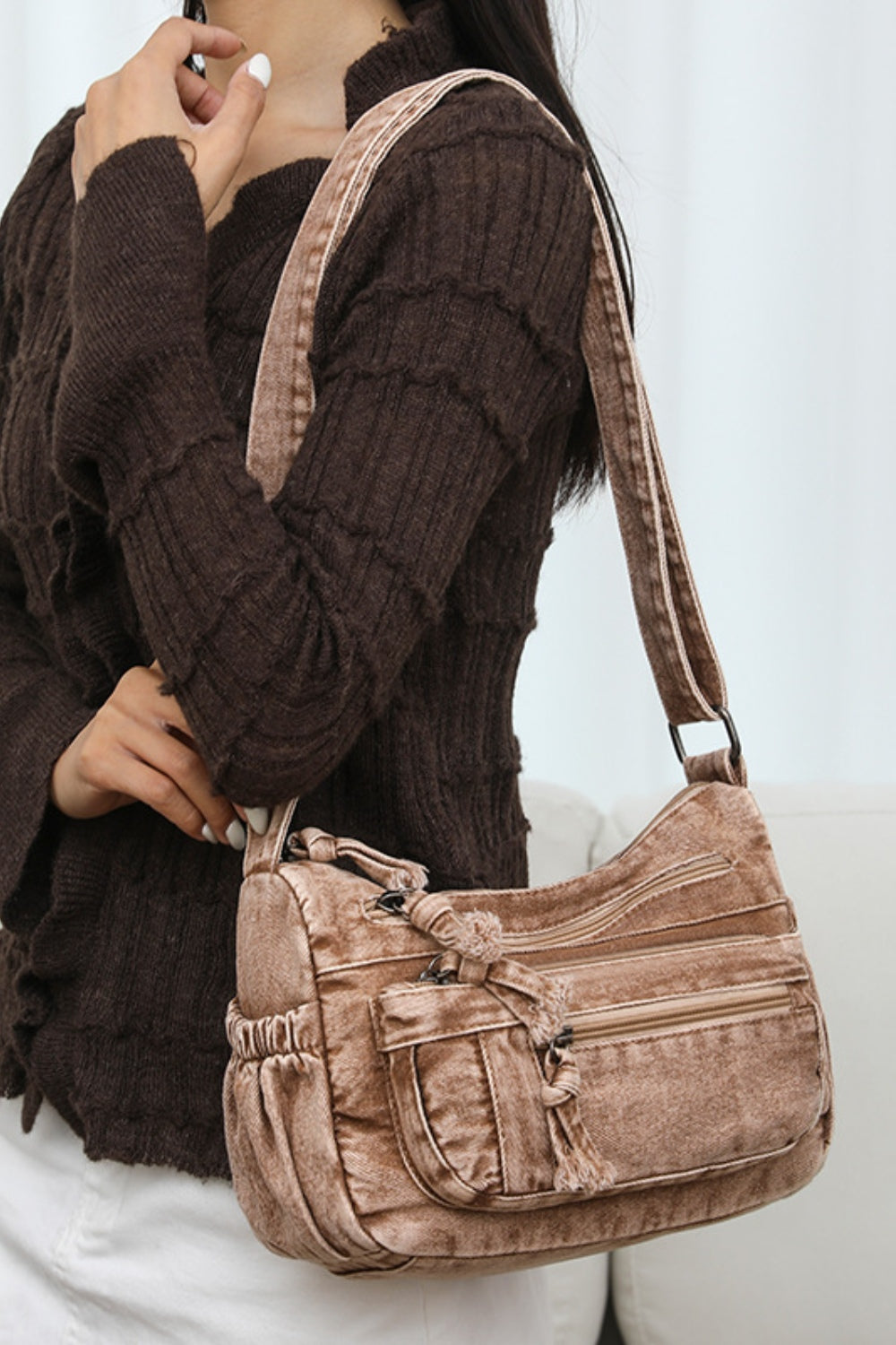 Adjustable Strap Denim Crossbody Bag 