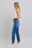 Judy Blue Full Size Plaid Print Cuff Straight Leg Jeans with Pockets 