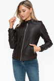 Snobbish PU Leather Biker Jacket with Side Zip Pockets 