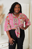 Tie Hem V-Neck Three-Quarter Sleeve Blouse 