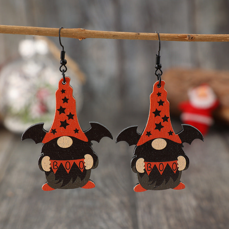 Wooden Point Hat Gnome Shape Earrings 