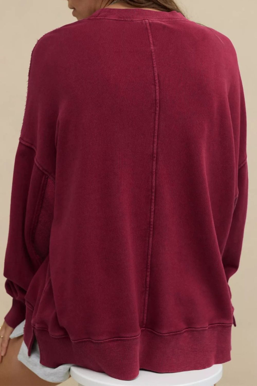 Side Slit Round Neck Long Sleeve Sweatshirt 