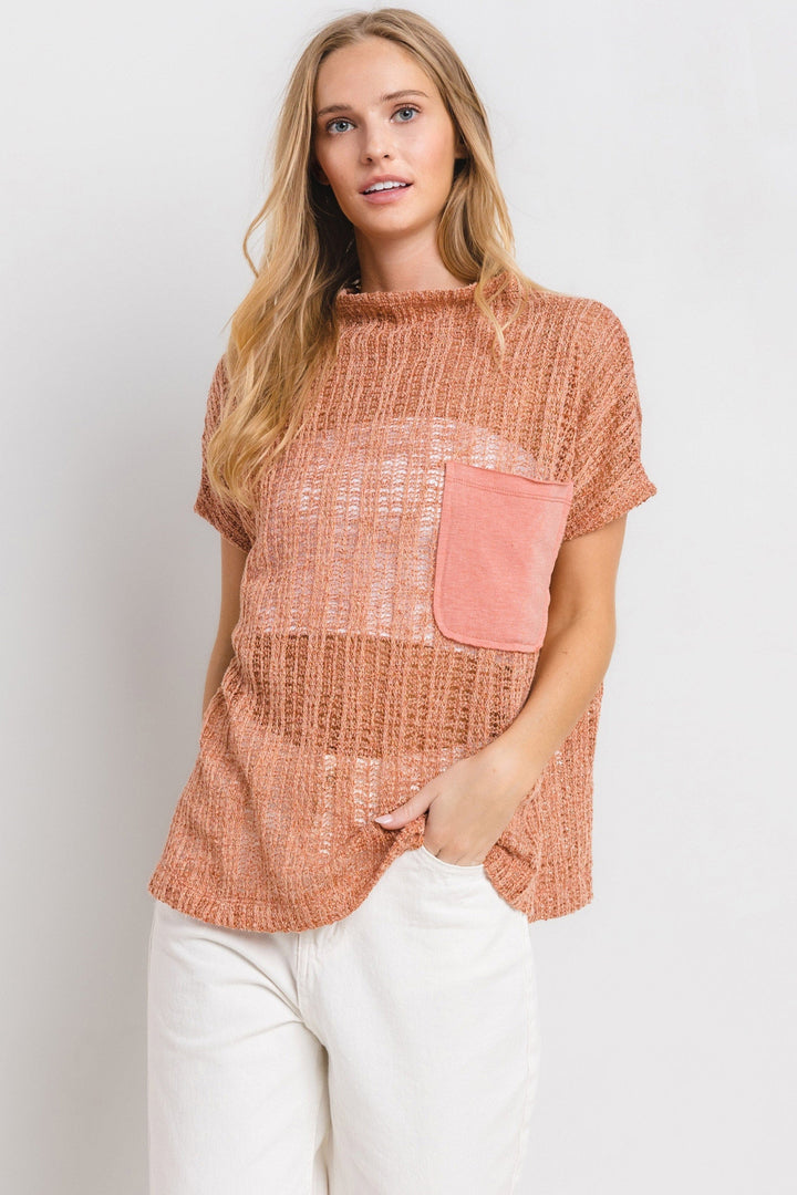 Ces Femme See Through Crochet Mock Neck Cover Up 