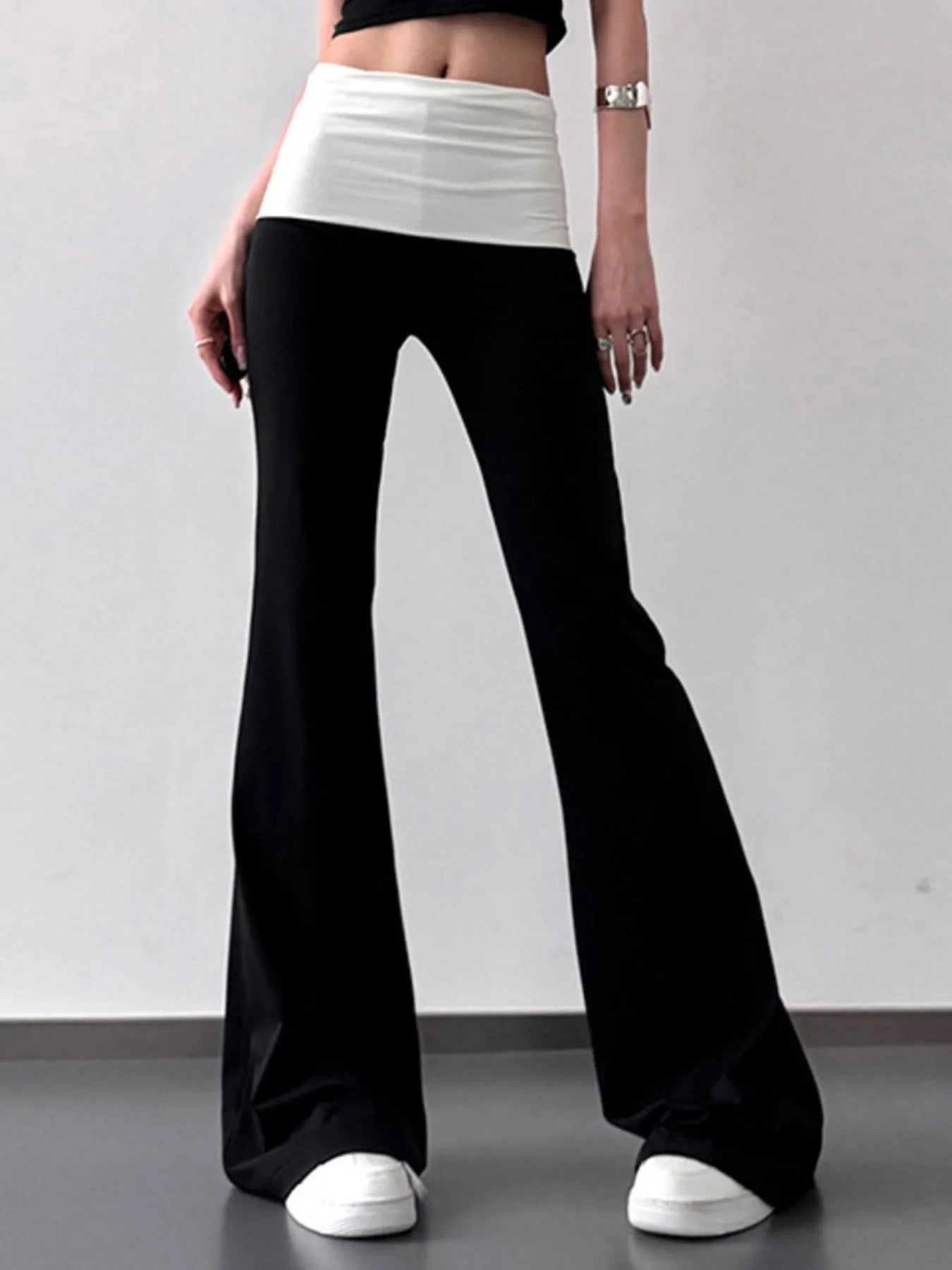 Contrast Waistband Flare Pants 