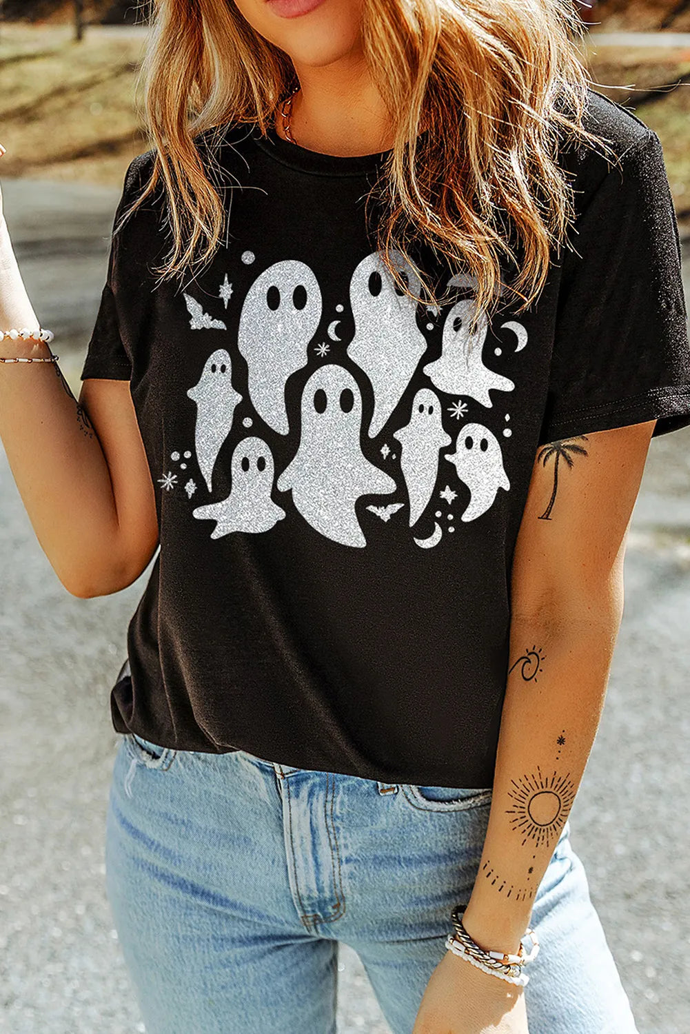 Full Size Ghost Round Neck Short Sleeve T-Shirt 