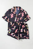 Printed Button Up Short Sleeve Top and Shorts Lounge Set Lingerie & Nightwear