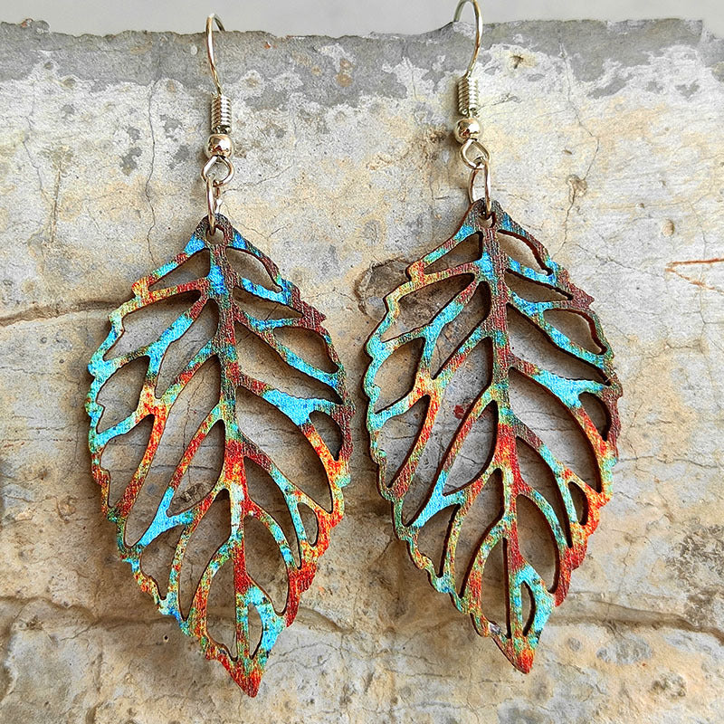 Leaf Shape Wooden Dangle Earrings 