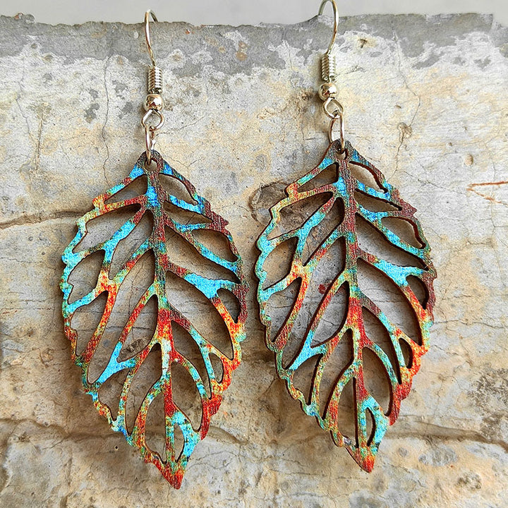 Leaf Shape Wooden Dangle Earrings 