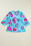 Plus Size Peplum Printed Notched Blouse 