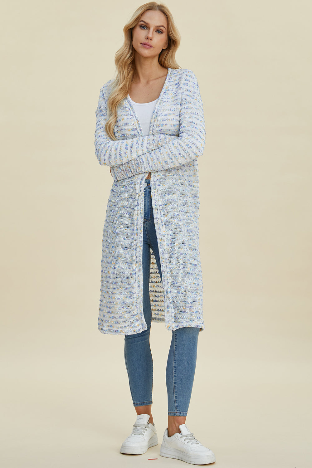 Double Take Full Size Open Front Longline Cardigan 