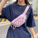 Checkered Adjustable Strap Nylon Crossbody Bag 