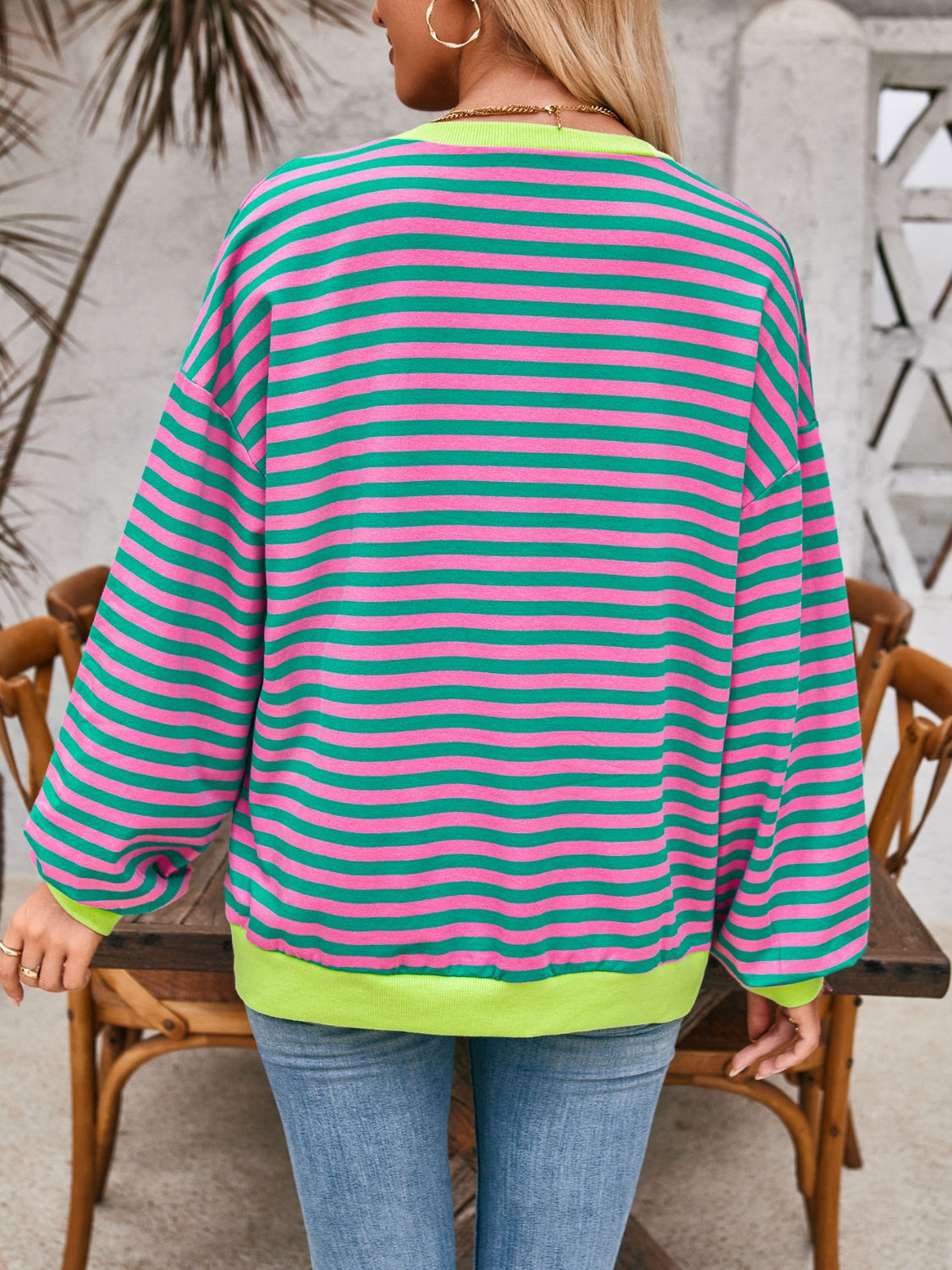 Lovelet Contrast Striped Long Sleeve Sweatshirt 