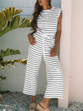 Casual Striped Tank and Wide Leg Pants 2pcs Set Two Piece Dresses