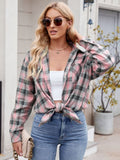 Mandy Pocketed Plaid Collared Neck Long Sleeve Shirt 