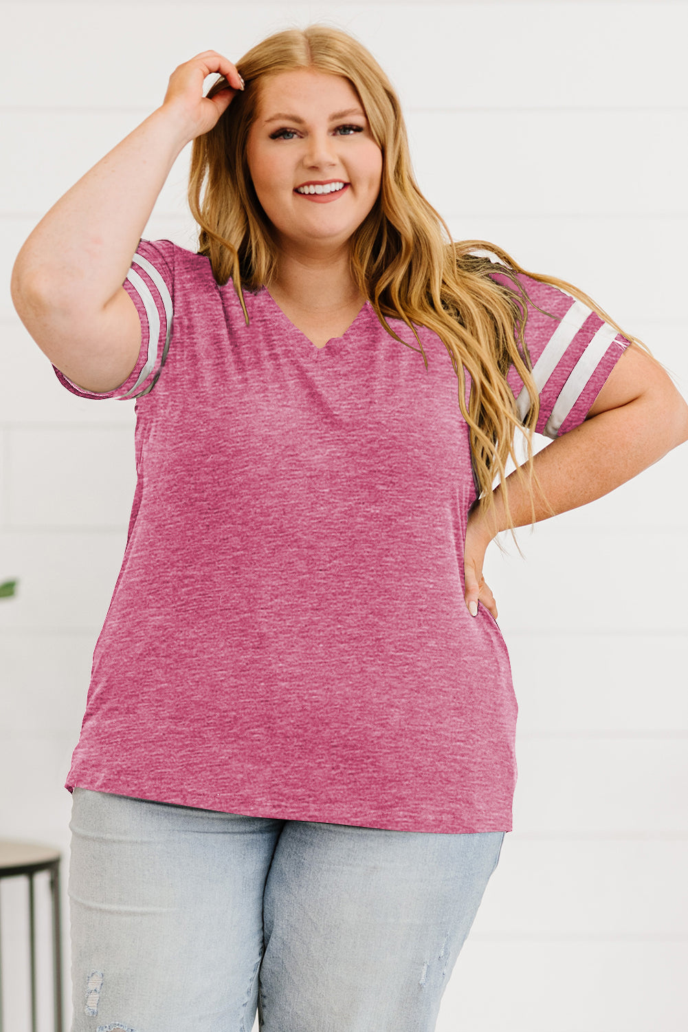 Plus Size Striped V-Neck Tee Shirt 
