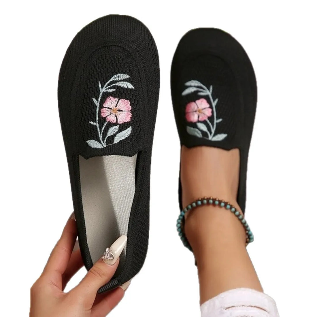 Embroidered Mesh Slip-Ons 