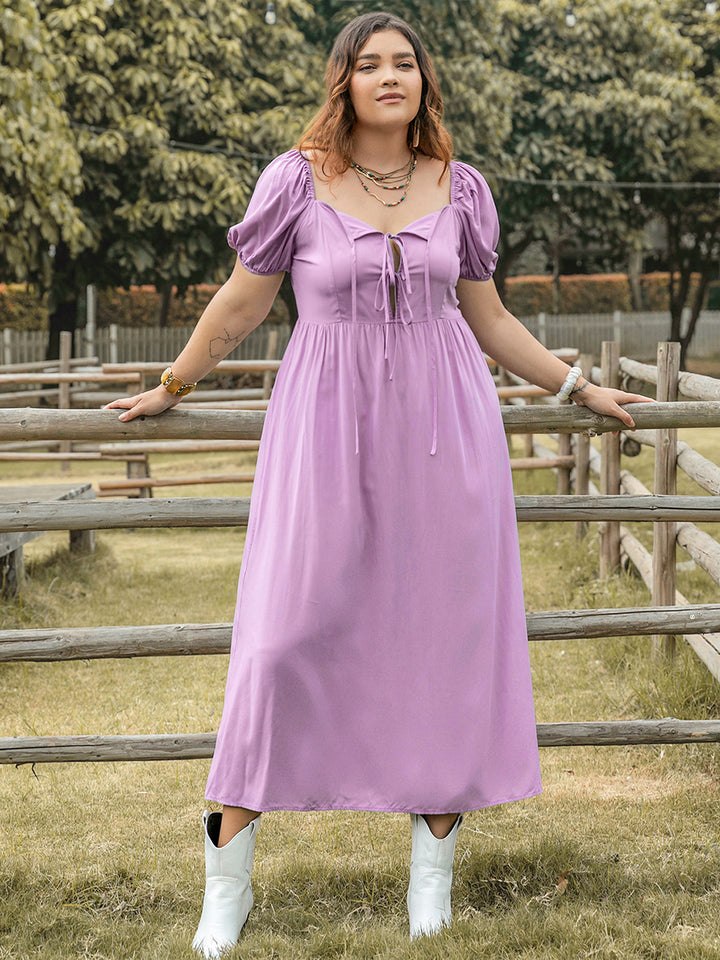 Plus Size Tie Neck Short Sleeve Dress 