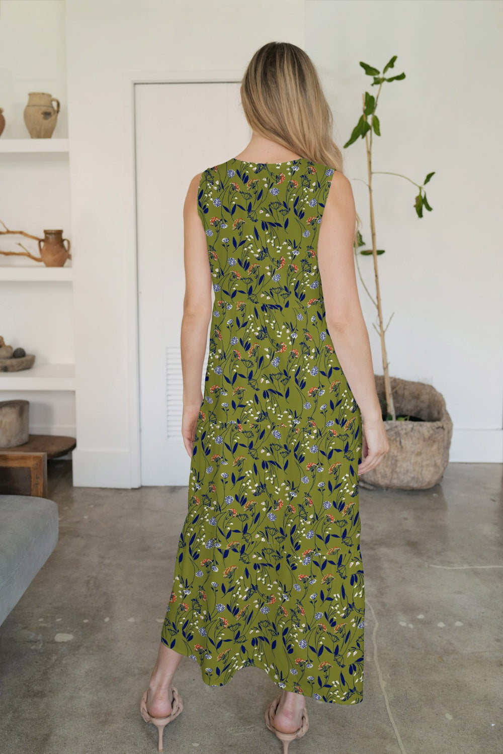 FAM-FAM Tiered Printed V-Neck Sleeveless Dress 