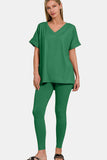 Zenana Full Size V-Neck Rolled Short Sleeve T-Shirt and Leggings Lounge Set 