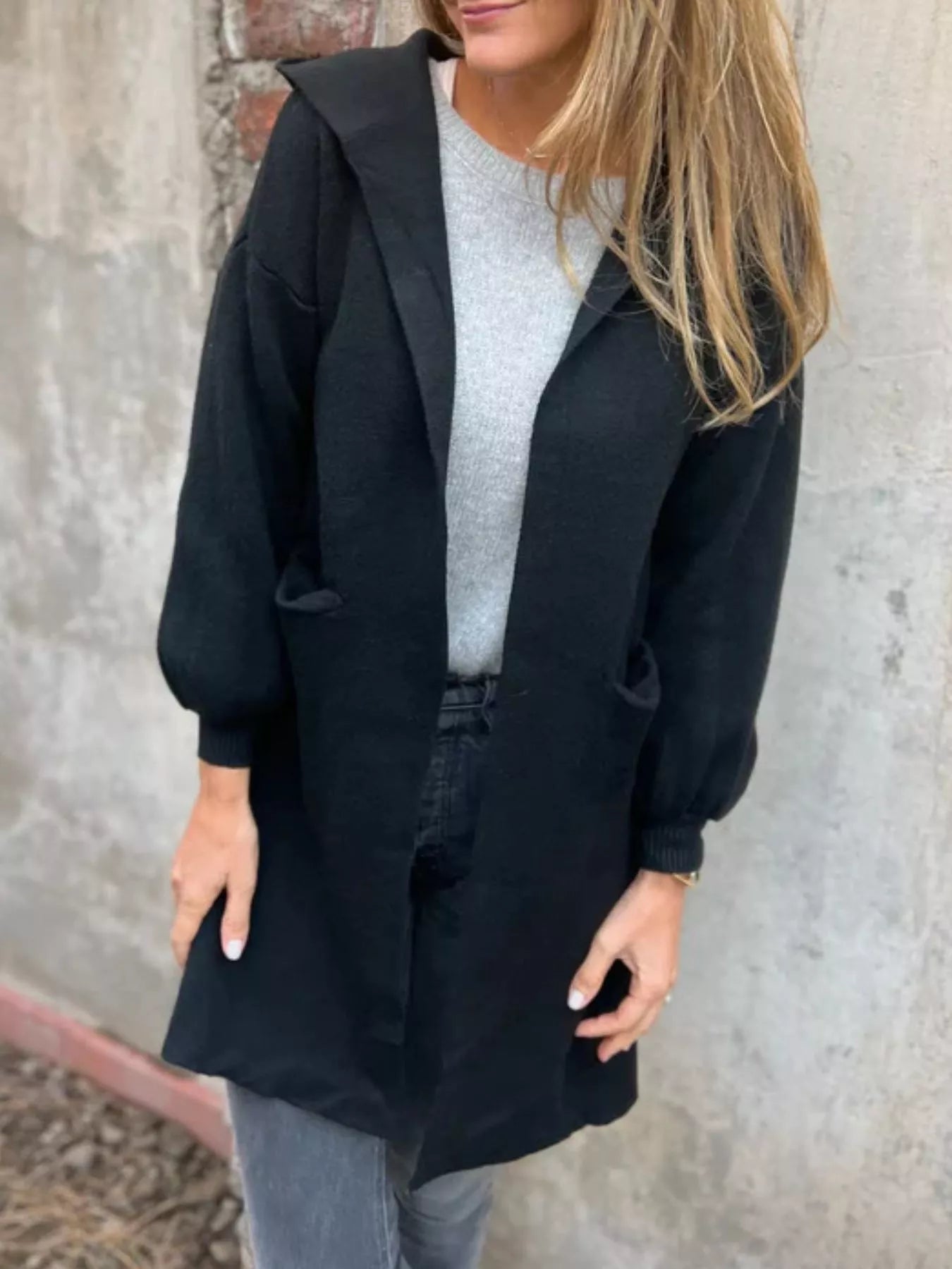 Full Size Open Front Drop Shoulder Hooded Cardigan Plus Size 