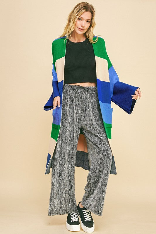Davi & Dani Color Block Kimono Sleeve Open Front Cardigan 