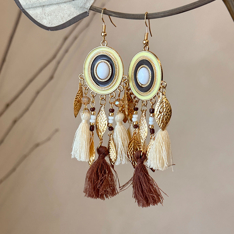 Alloy Rice Bead Dangle Earrings 