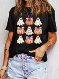 Halloween Bowknot Ghost Pumpkin Graphic T Shirt 
