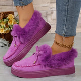 Bow Furry Round Toe Flat Slip-Ons 