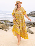 Plus Size Floral Tie Neck Flutter Sleeve Maxi Dress Dresses