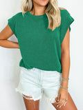 Lovelet Textured Round Neck Cap Sleeve Blouse 