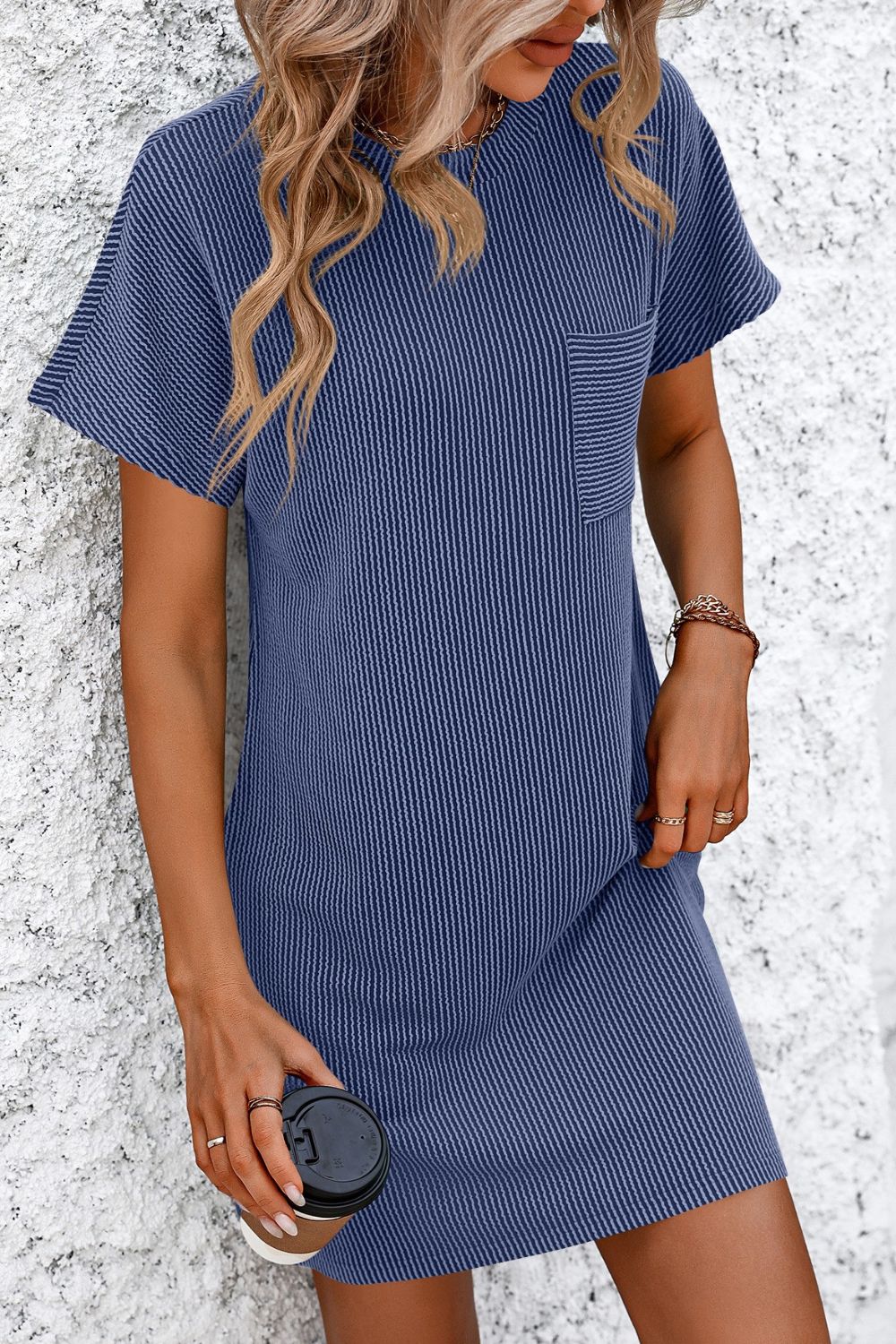 Mandy Ribbed Striped Short Sleeve Mini Tee Dress 