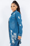 American Bazi Distressed Button Up Long Sleeve Denim Jacket 