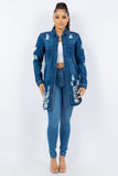 American Bazi Distressed Button Up Long Sleeve Denim Jacket 