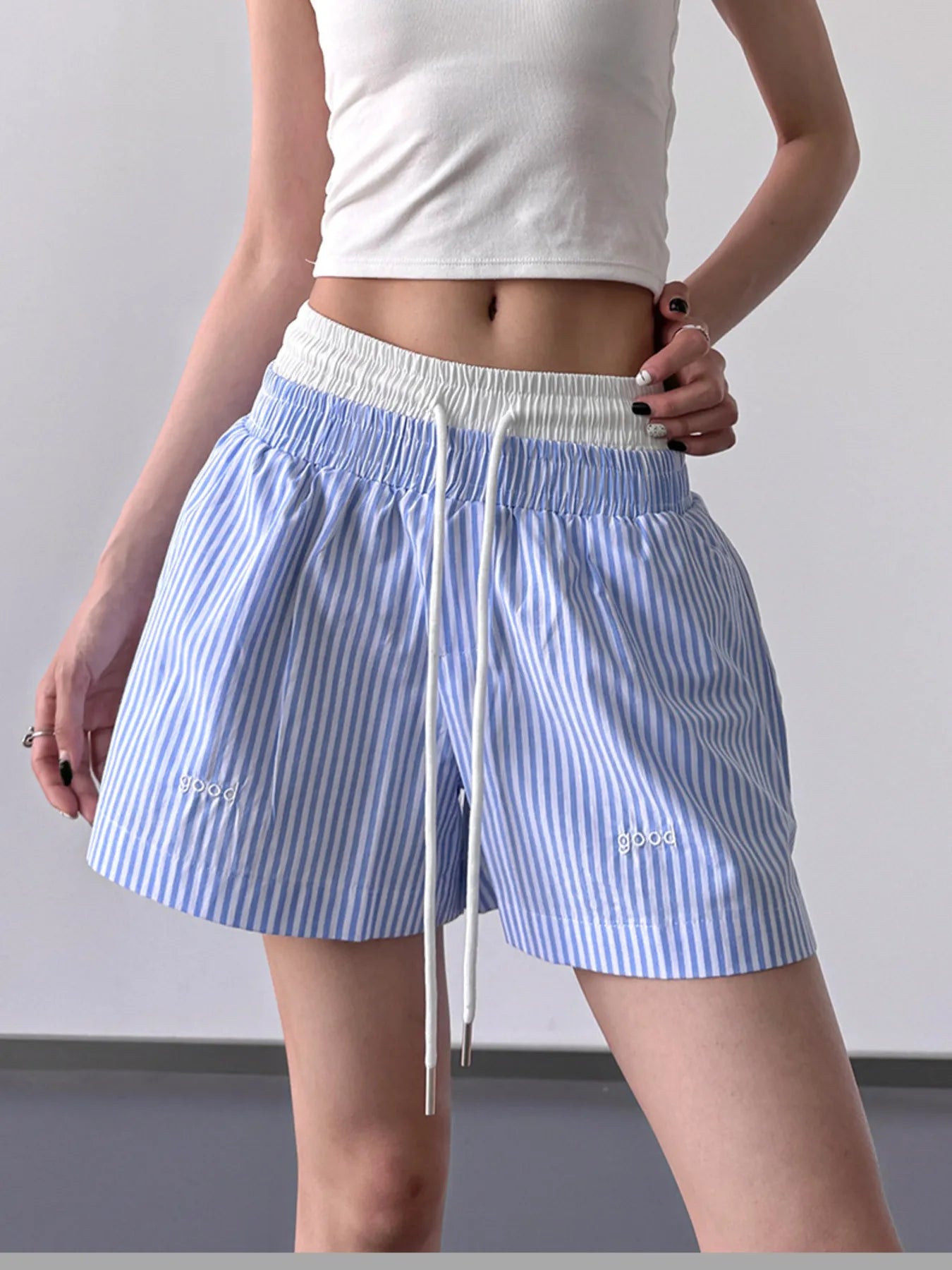 Striped Drawstring Waist Casual Shorts 