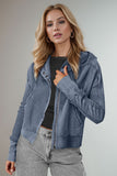 Double Take Waffle-Knit Zip Up Long Sleeve Hooded Jacket 