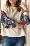 Plus Size Texture Printed Round Neck Long Sleeve Blouse 